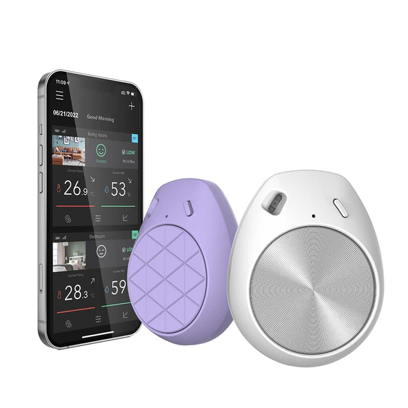Akıllı Bluetooth Kablosuz Sıcaklık Nem Ölçer - Beyaz + Mor