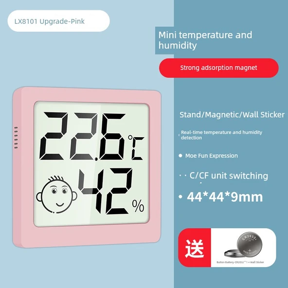 Dijital Akıllı Sıcaklık Nem Ölçer - LX8101 - Pembe
