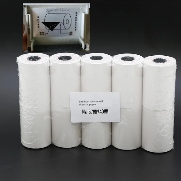 Yangın Alarm Sistemi Ters Sarım Termal Kağıt Rulosu RM57x40mm - 10 Adet