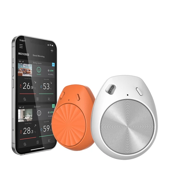 Akıllı Bluetooth Kablosuz Sıcaklık Nem Ölçer - Beyaz + Turuncu