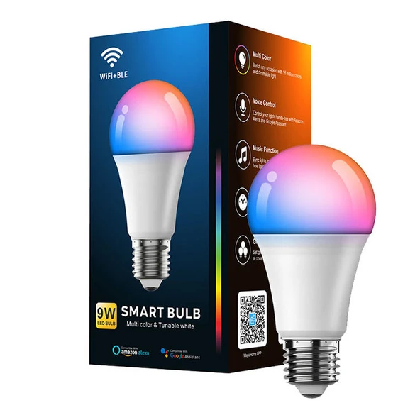 E27 9W Akıllı LED Ampul - WiFi, Bluetooth, Ses Kontrolü - 110V