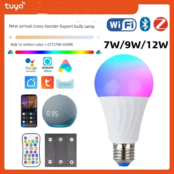 E27 Tuya Akıllı RGB+CCT LED Ampul - Bluetooth 9W - 7