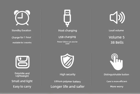 Akıllı Kablosuz Şarjlı Kapı Zili - Siyah - 3 Verici 2 Alıcı - Resim 8