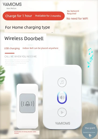 Akıllı Kablosuz Şarjlı Kapı Zili - Siyah - 3 Verici 2 Alıcı - Resim 7