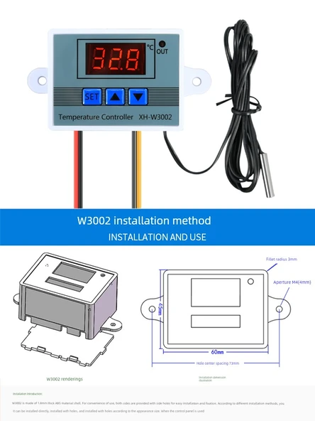 Dijital Termostat Kontrol Cihazı XH-W3002 - 24V/240W - Yüksek Kalite, Elektrik Kesintisi Korumalı - 2