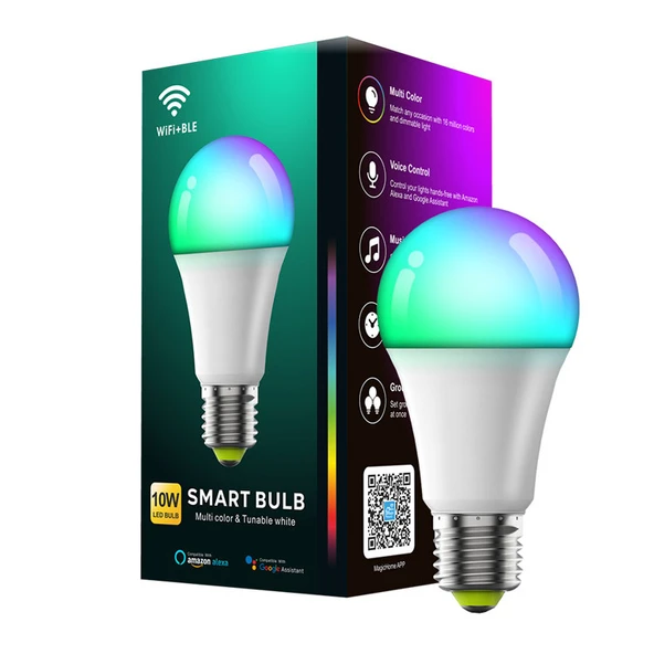 E27 10W Akıllı LED Ampul - WiFi, Bluetooth, Ses Kontrolü - 220V