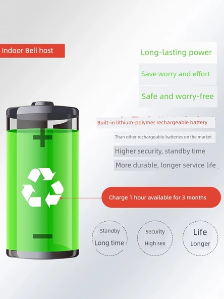 Akıllı Kablosuz Şarjlı Kapı Zili - Siyah - 3 Verici 2 Alıcı - Resim 4