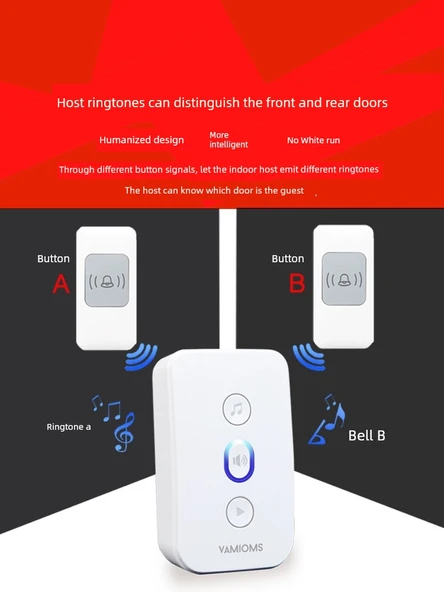 Akıllı Kablosuz Şarjlı Kapı Zili - Siyah - 3 Verici 2 Alıcı - Resim 5
