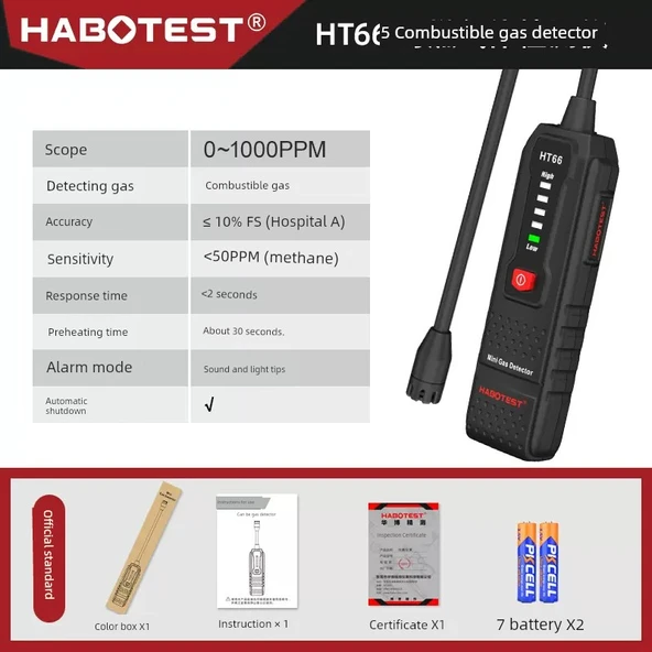 Doğal Gaz Kaçak Dedektörü Taşınabilir Yanıcı Gaz Sızıntısı Test Cihazı HT66