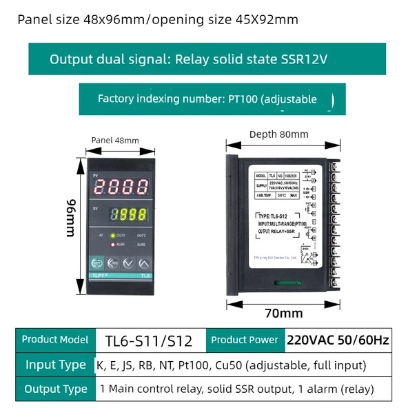TL6 Dijital Sıcaklık Kontrol Cihazı - Pt100 Çift Çıkışlı (Röle/Solid State SSR)