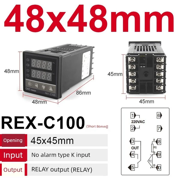 Dijital PID Sıcaklık Kontrol Cihazı REX-C100 - Röle Çıkışı Alarm Yok K Tipi Giriş Kısa