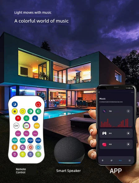 E27 Tuya Akıllı RGB+CCT LED Ampul - Bluetooth 9W - 9