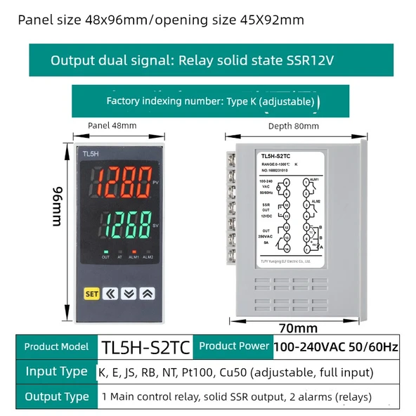 TL5H Dijital Akıllı Sıcaklık Kontrol Cihazı 220V - Özel 2 Yollu Alarm Röle/SSR