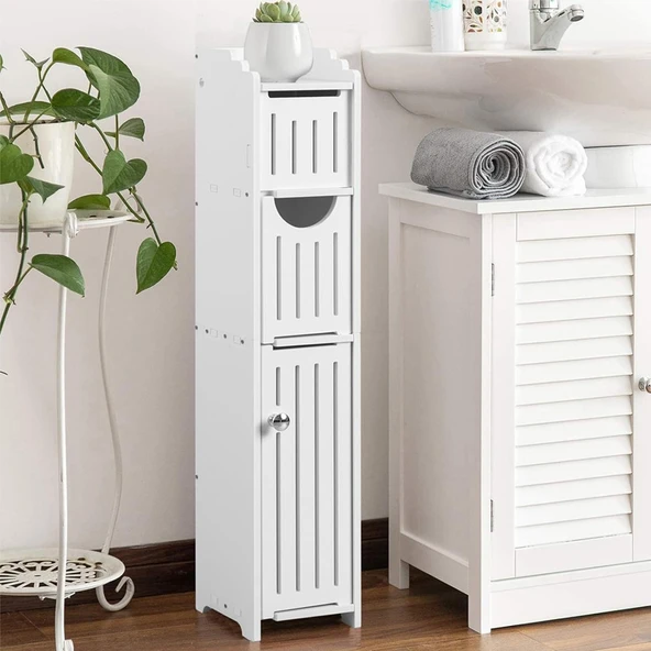 Banyo Tuvalet Dar Saklama Rafı - Çift Kapaklı 80x15x15cm - 9