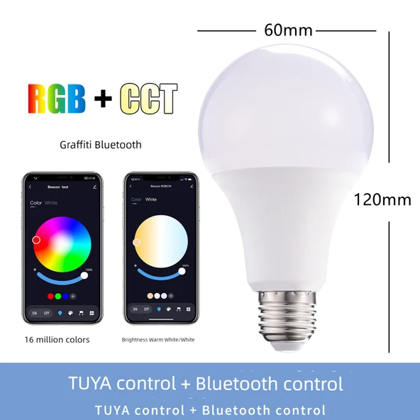 Akıllı RGB Ampul - Renkli ve Sıcak Beyaz - 9W Bluetooth A60 (220V)