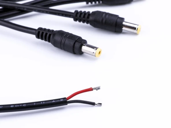 DC Güç Kaynağı Erkek Konnektör - 12V 5.5x2.1mm - 0.75mm² Bakır Kablo - 1 Metre - 9