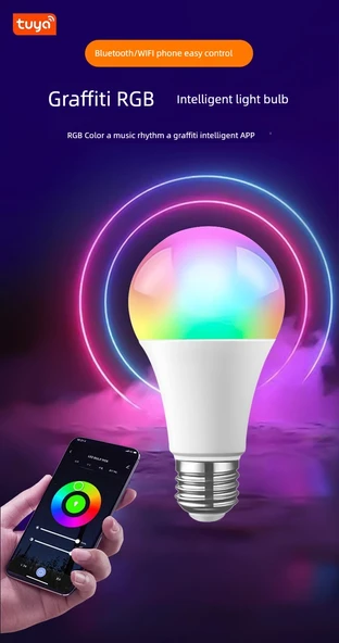 Akıllı RGB Ampul - Renkli ve Sıcak Beyaz - 9W WiFi Dual Mode A60 (220V) - Resim 7