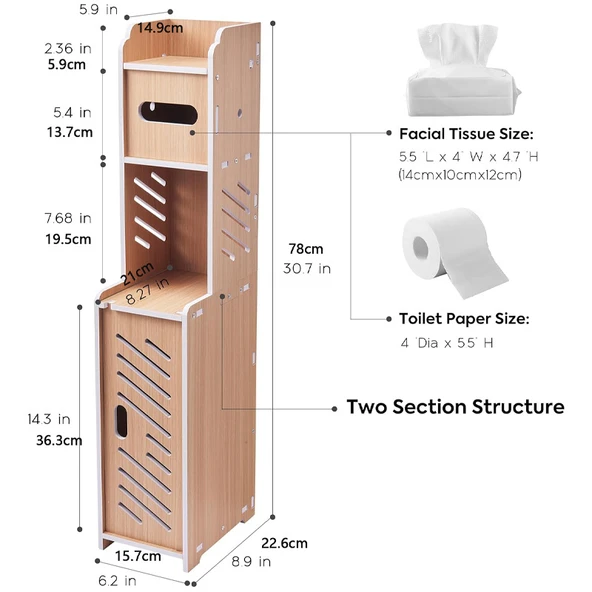 Banyo Tuvalet Dar Saklama Rafı - B Tipi - UV Ahşap Desenli