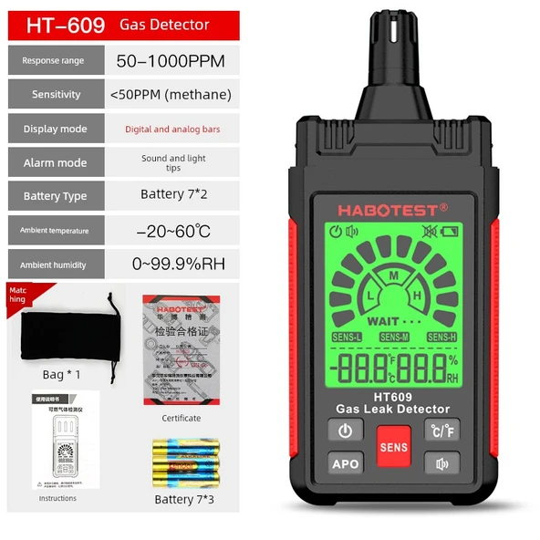 El Tipi Gaz Kaçağı Dedektörü HT609 (Sıcaklık ve Nem Ölçümü)