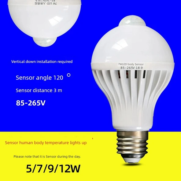 E27 LED İnsan Vücudu Kızılötesi Sensörlü Ampul 5W - Beyaz Işık