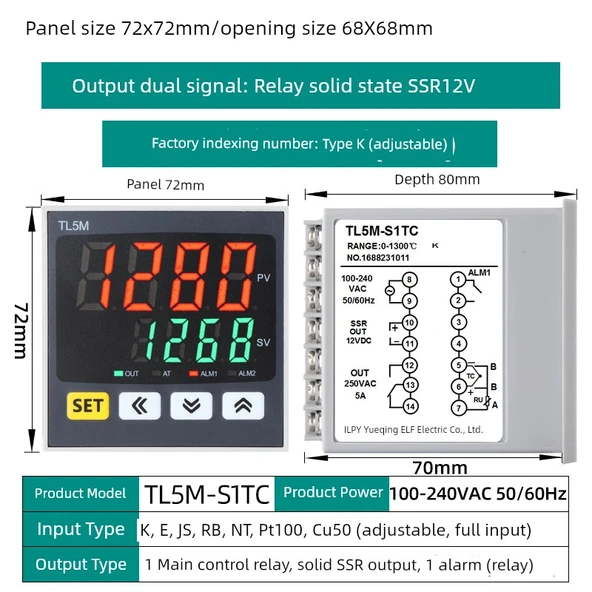 TL5M Dijital Sıcaklık Kontrol Cihazı - K Tipi Çift Çıkış Röle/SSR