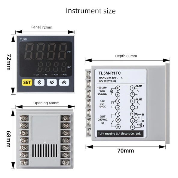 TL5M Dijital Sıcaklık Kontrol Cihazı - PT100 30A Yüksek Güç Röle Çıkışı - 4