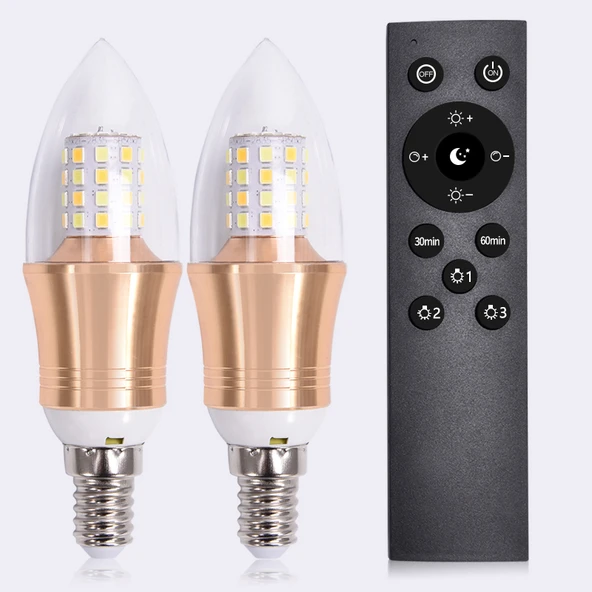 E14 LED Akıllı Ampul - Mum 7W - 1 Kumanda + 2 LED Ampul