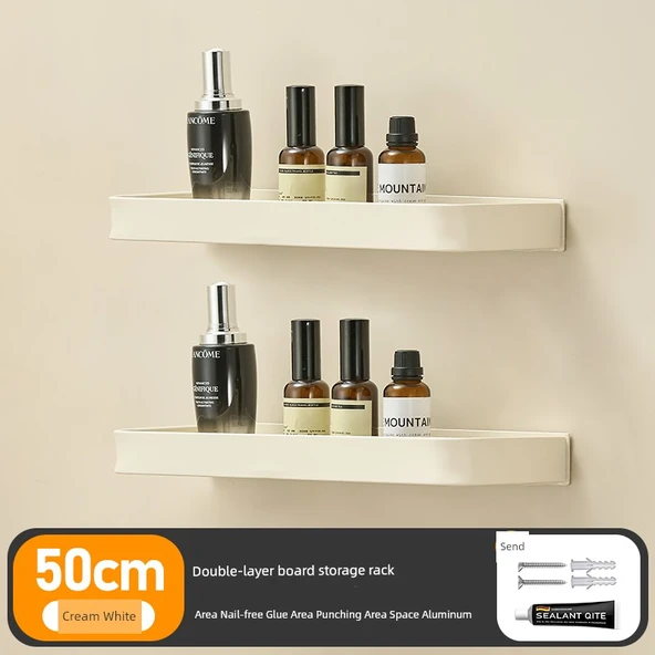 Alüminyum Banyo Rafı - Krem Beyazı - Çift Katlı - Klasik - 50cm