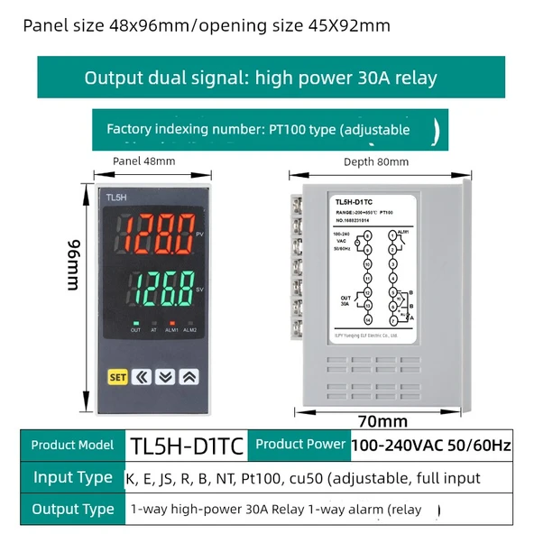 TL5H Dijital Akıllı Sıcaklık Kontrol Cihazı 220V - PT100 Tipi 30A Röle Çıkışı