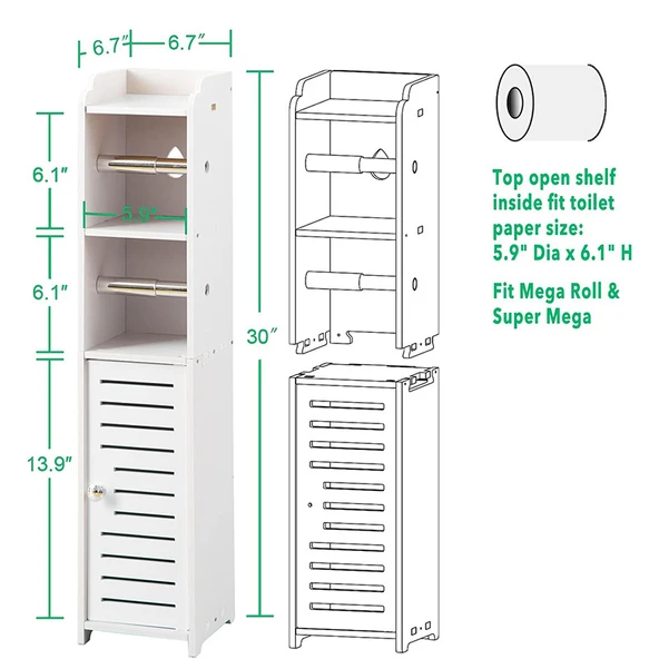 Banyo Tuvalet Dar Saklama Rafı - Tek Kapaklı + 2 Desenli 76x17x17cm