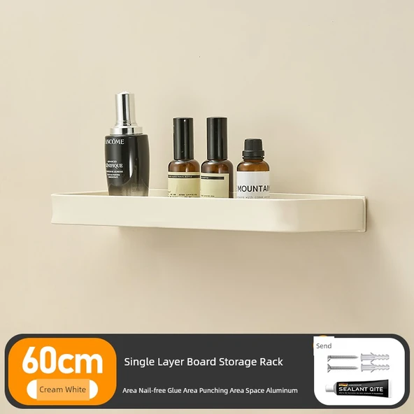 Alüminyum Banyo Rafı - Krem Beyazı - Tek Katlı - Klasik - 60cm