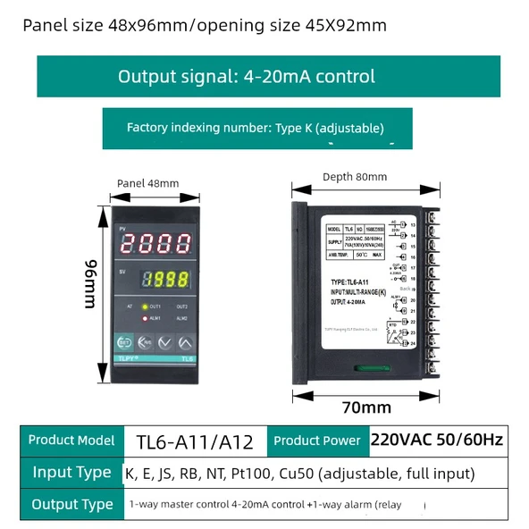 TL6 Dijital Sıcaklık Kontrol Cihazı - K Tipi 4-20mA Akım Çıkışı