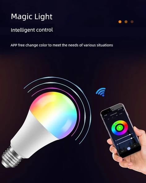 Akıllı RGB Ampul - Renkli ve Sıcak Beyaz - 15W WiFi Dual-Mode A70 (85-265V) - 8