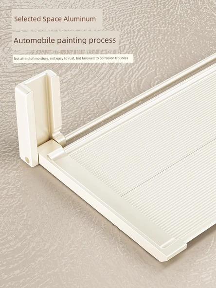 Katlanabilir Banyo Rafı - Duvara Monte - Füme - 39cm - Kancalı - Delmesiz - Resim 4