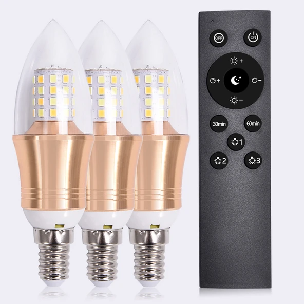 E14 LED Akıllı Ampul - Mum 7W - 1 Kumanda + 3 LED Ampul