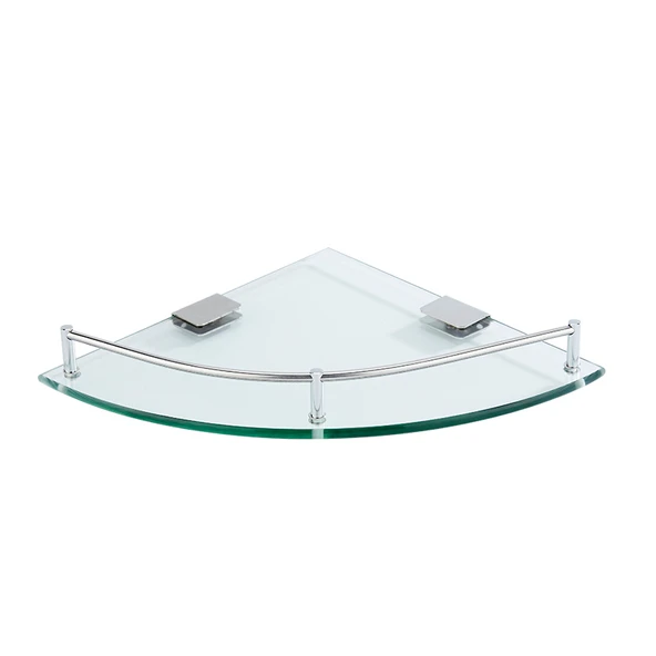 Cam Köşe Rafı - Tek Katlı - Temperli 23.5cm - Deliksiz Montaj - 5