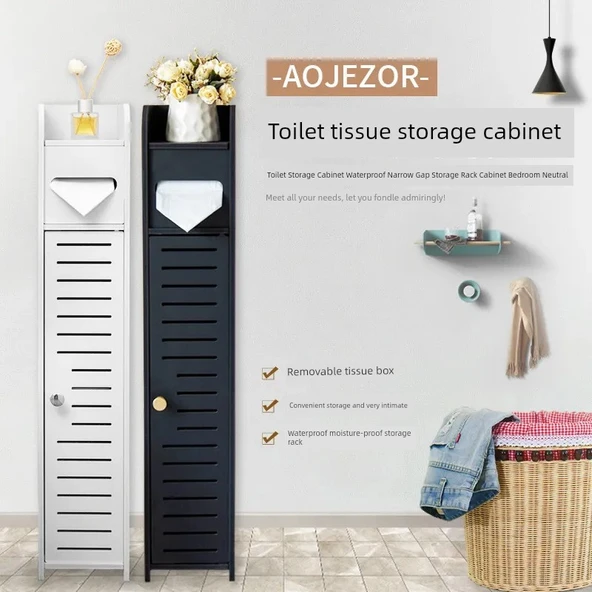 Banyo Tuvalet Dar Saklama Rafı - Çift Kapaklı Bölmeli 76x15x16cm - 10