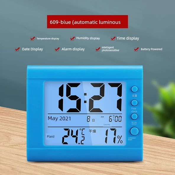 Dijital Termometre Higrometre - Işıklı Ekran - Mavi