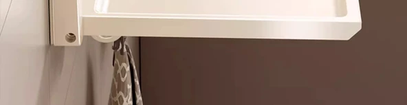 Katlanabilir Banyo Rafı - Duvara Monte - Füme - 39cm - Kancalı - Delmesiz - Resim 8