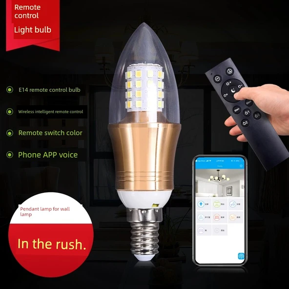 E14 LED Akıllı Ampul - Mum 7W - 1 Kumanda + 3 LED Ampul - 2
