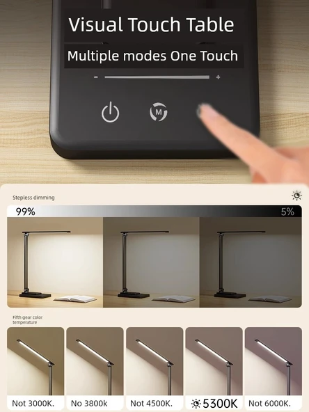Katlanabilir LED Masa Lambası - Beyaz Akıllı - Kablosuz Şarjlı - 4