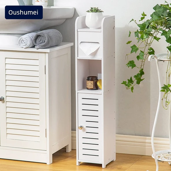 Banyo Tuvalet Dar Saklama Rafı - Tek Kapaklı Yama Desenli 80x15x17 - 2