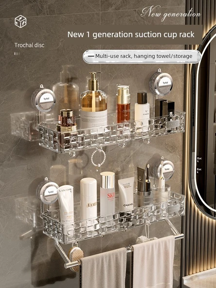 Vantuzlu Banyo Rafı - Şeffaf Gri Çubuksuz 2'li Paket - 2
