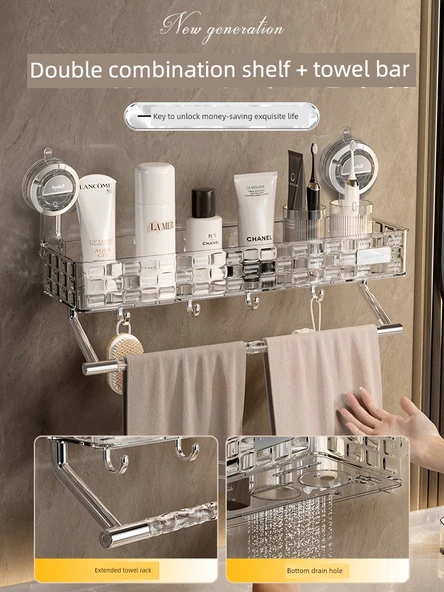 Vantuzlu Banyo Rafı - Şeffaf Gri Çubuksuz 2'li Paket - 4