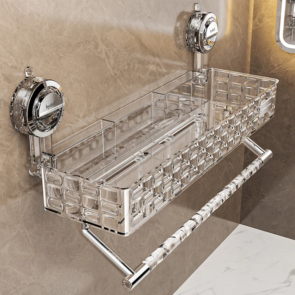 Vantuzlu Banyo Rafı - Şeffaf Çubuklu Model