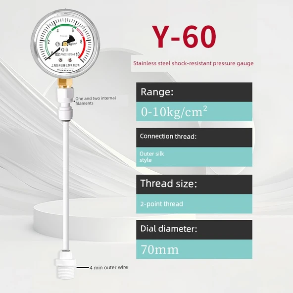 Darbeye Dayanıklı Yağlı Su Basınç Ölçer 0-10kg 4 Nokta Dış Dişli Direkt Bağlantı