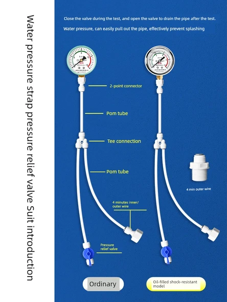 Darbeye Dayanıklı Yağlı Su Basınç Ölçer 0-16kg 4 Nokta Dış Dişli Direkt Bağlantı - 5