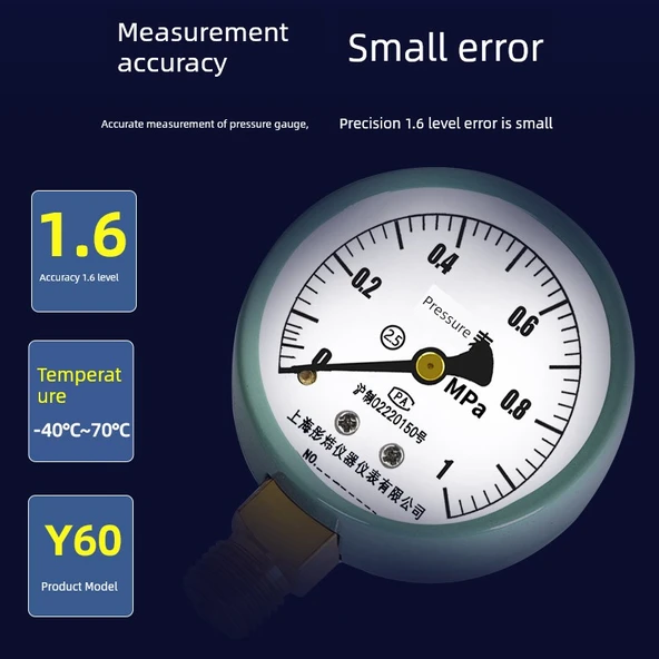 Y60 Basınç Ölçer - 0-1.6Mpa - M14 1.5 Diş - Standart - Darbeye Dayanıklı - 2