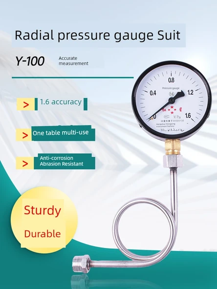 Y100 Basınç Ölçer - Y100 (0.6mpa +4 Nokta Dış Dişli Dik Açılı Paslanmaz Çelik Tampon Tüpü) - 2