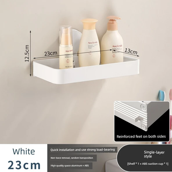 Vantuzlu Banyo Rafı - Alüminyum - Beyaz - 23cm